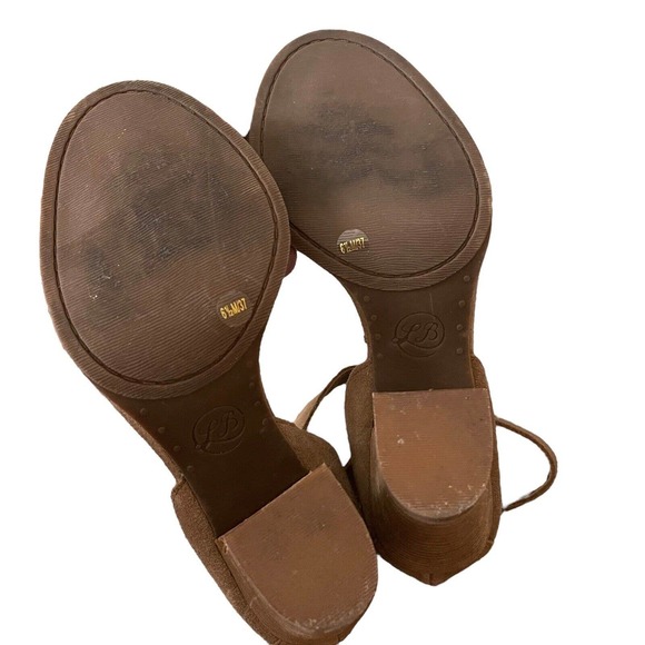 Lucky Brand 6.5 Lexara Heels Open Toe Sandals Block Heel Taupe Suede - Picture 12 of 13